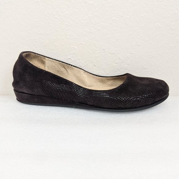 FS/NY French Sole Zeppa Wave Brown Sparkle Suede Low Wedge Flats 9 - Picture 1 of 10